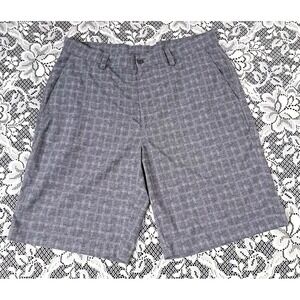 PGA Tour Pro Series Shorts Men's Size 34 Golf Gray Plaid Flat Front Polyester